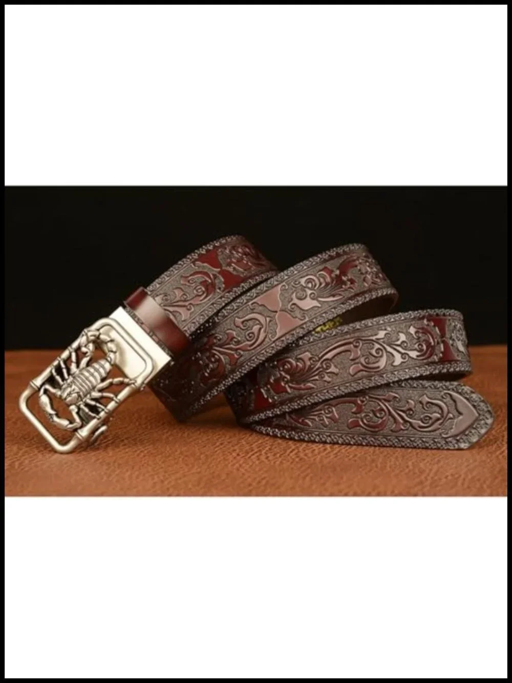 Men's Genuine Leather Ratchet Dress Casual Adjustable Belt 3D Scorpion Buckle